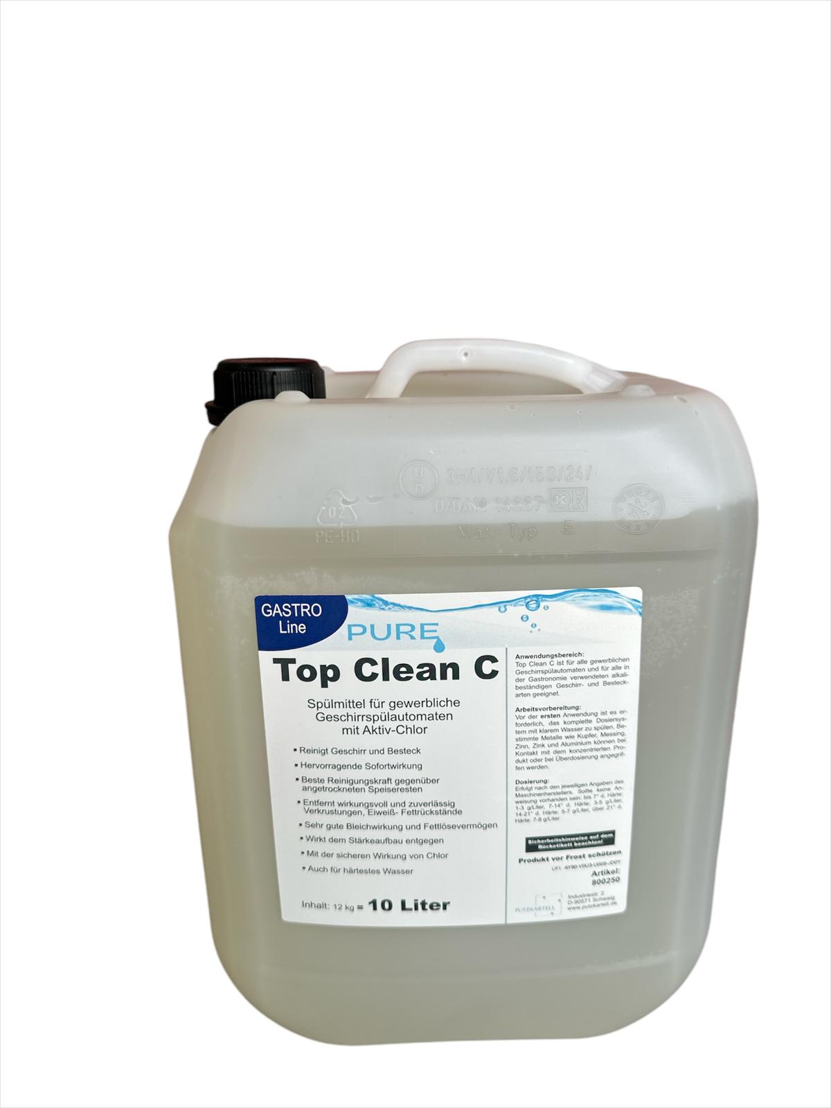 PURE Top Clean C, Aktivchlorhaltiger Geschirrreiniger, 10l UN1719 Ätzender alkalischer flüssiger Stoff, Reinigungsmittel enthält Natriumhydroxid 8,II,(e)