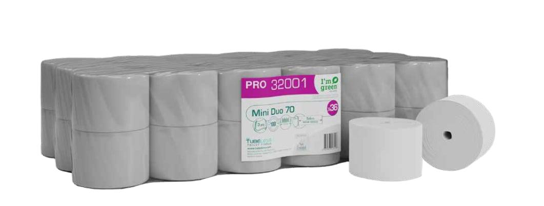 TUBELESS Toilettenpapier pro32001 Mini 9,2cmx71,5lfmtr. 622Blatt 3-lagig 36Rll/Pack