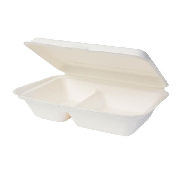 Bagasse Menübox 2-geteilt, 251x162x60mm, 500 Stk. je Karton