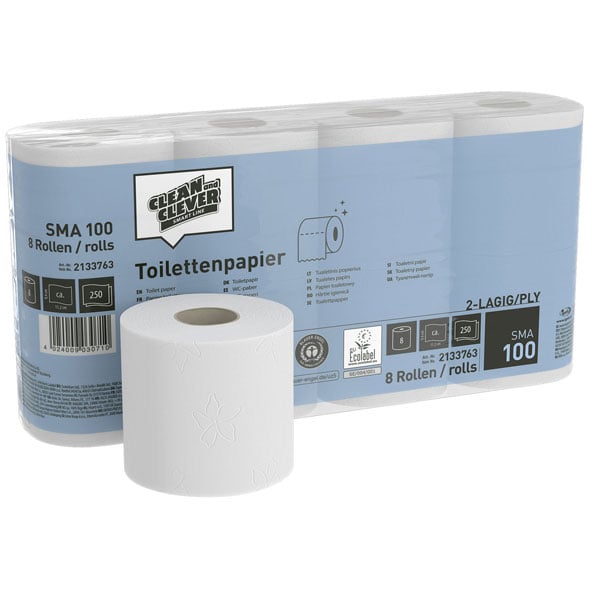 Clean&Clever Toilettenpapier Recycling weiß 2lg, 8Rll à250Bl